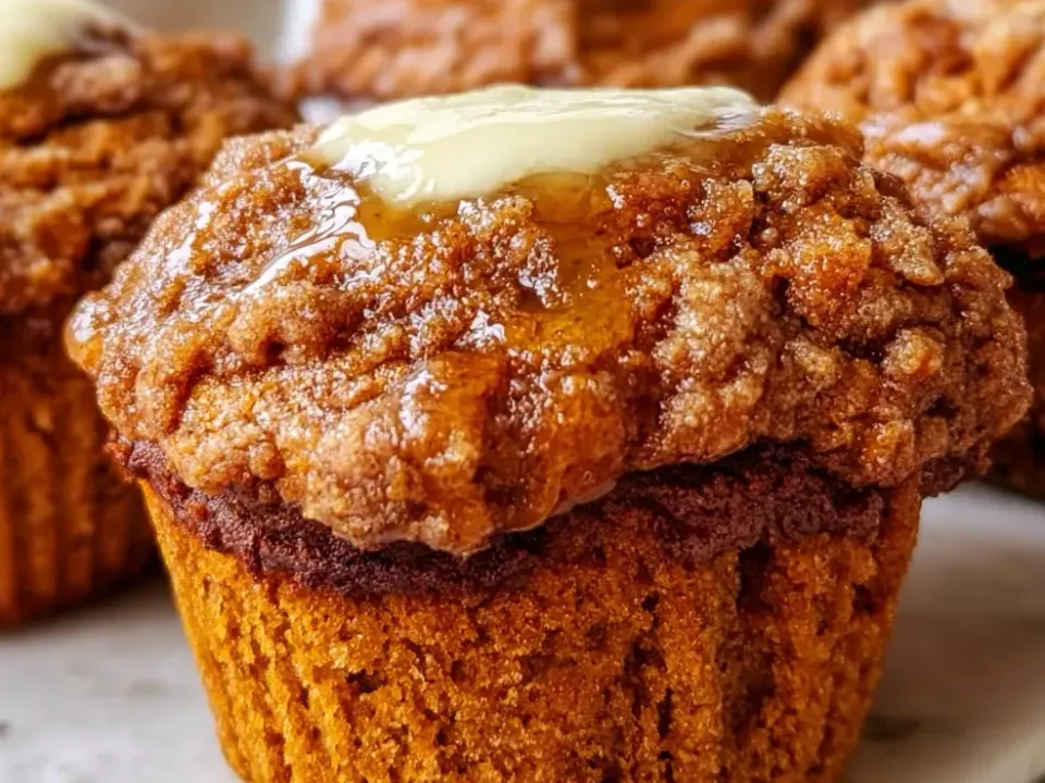 Apple butter muffins with domed, bare golden-brown tops cooling on a rack