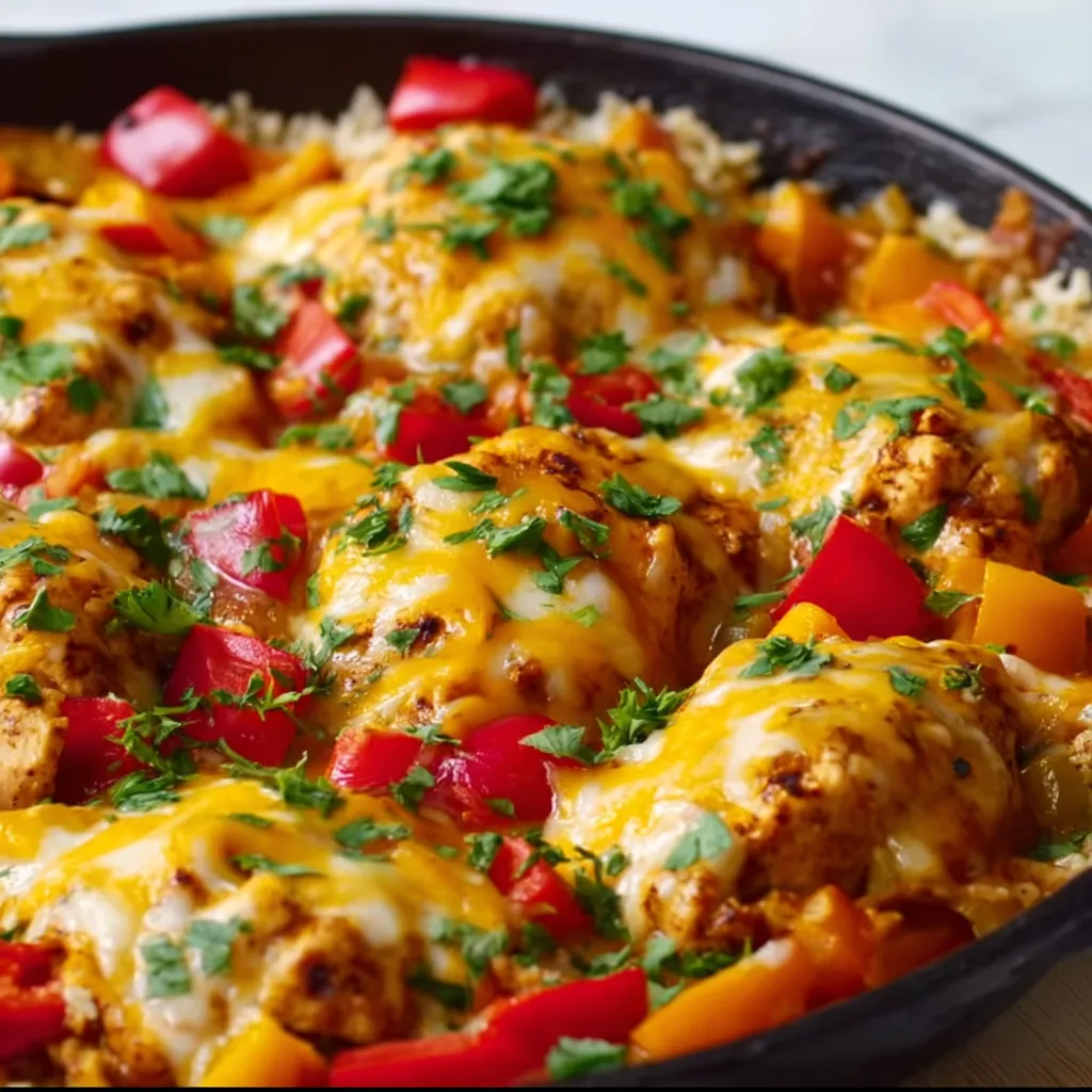 Cheesy Baja Chicken Bell Pepper Skillet | Irresistibly Delicious!