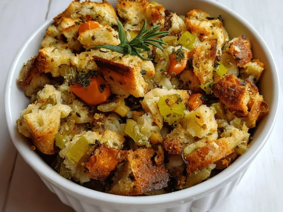 Gluten-free stuffing with celery, mushrooms and herbs in a slow cooker