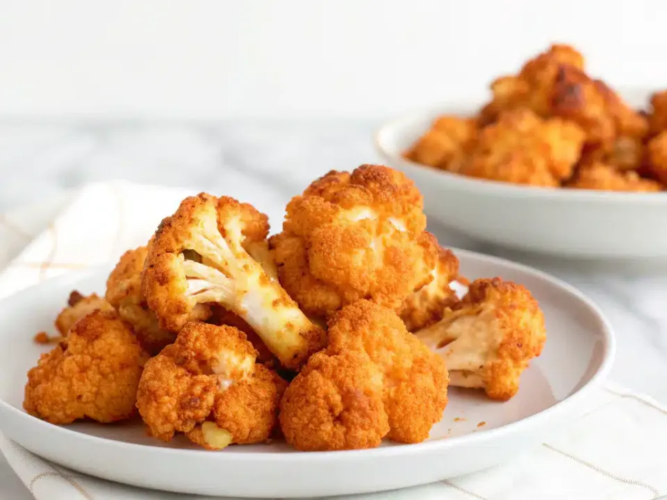 Crispy buffalo cauliflower florets with ranch dressing and chives