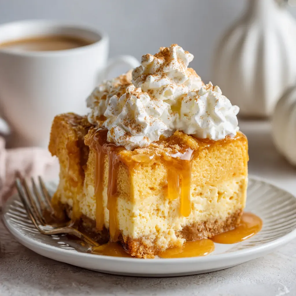 Crockpot Pumpkin Cheesecake Pudding Cake is the ultimate fall comfort dessert. It's creamy, rich, perfectly spiced