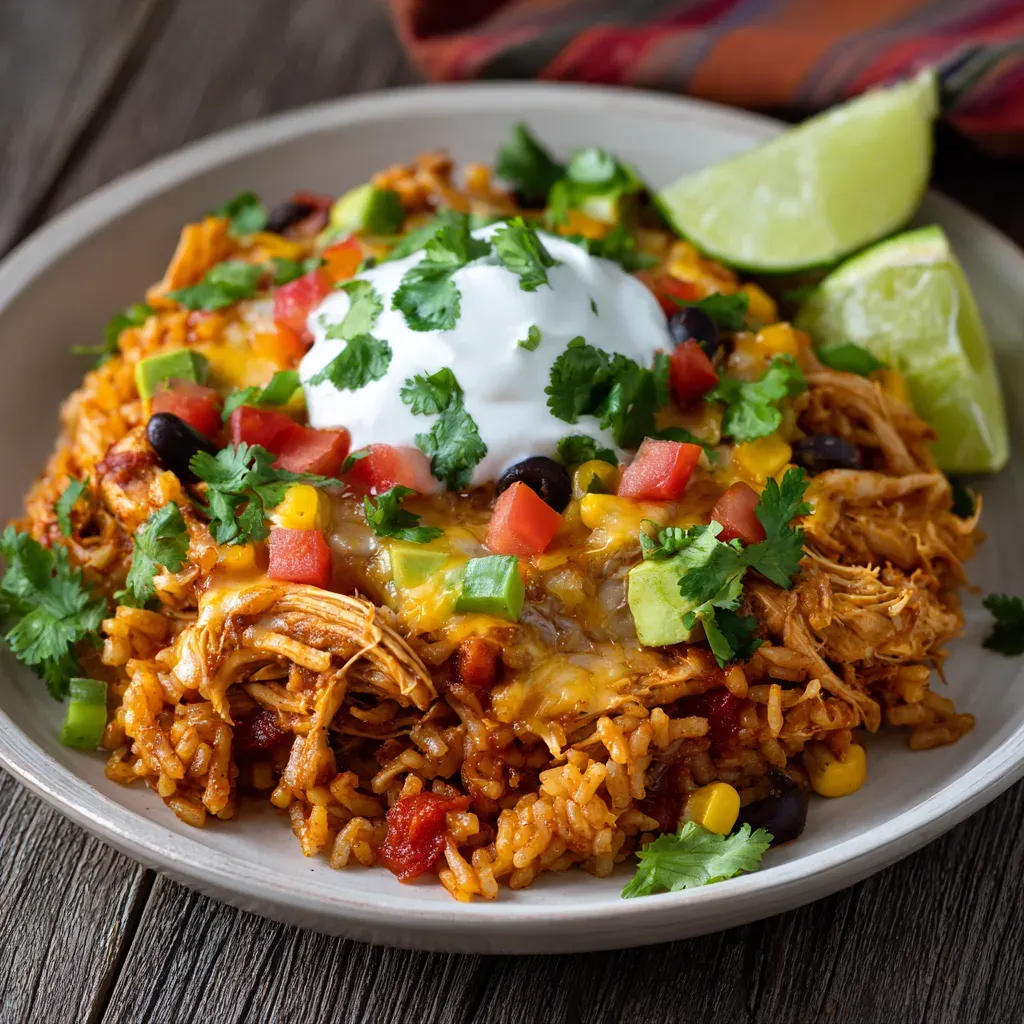 Crockpot Tex-Mex Chicken and Rice Bake is a bold, satisfying one-pot meal that’s loaded with tender chicken,