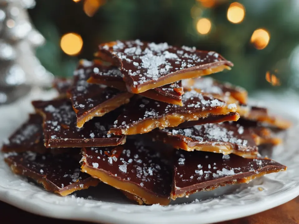 Shards of chocolate-topped toffee scattered with toasted nuts and flaky salt