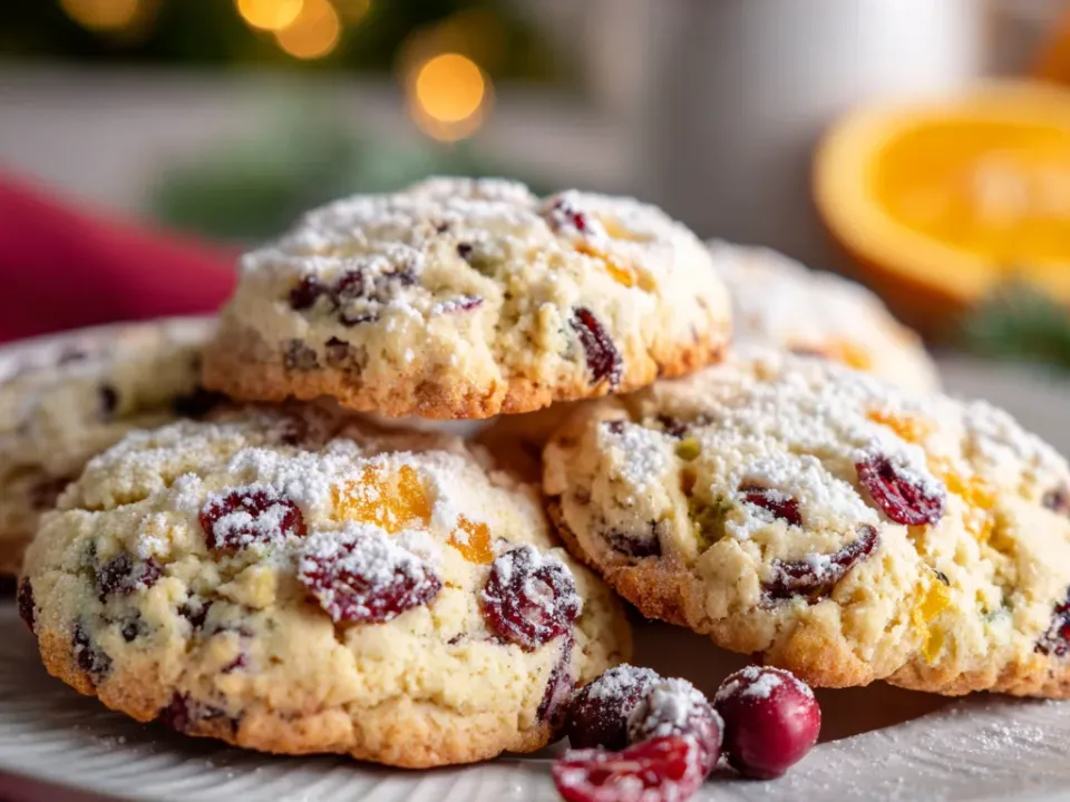 Cranberry orange cookies with white glaze and orange zest