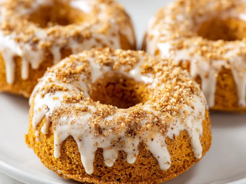 Baked gluten-free pumpkin donuts finished with cinnamon sugar