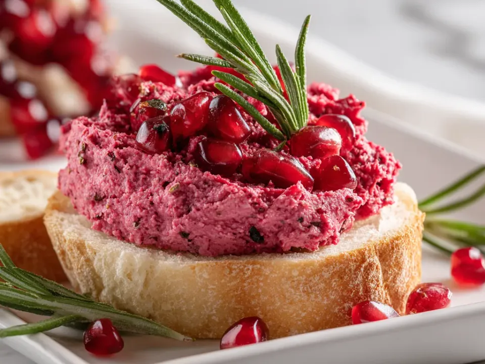 Pomegranate butter shaped into a log and topped with pomegranate arils