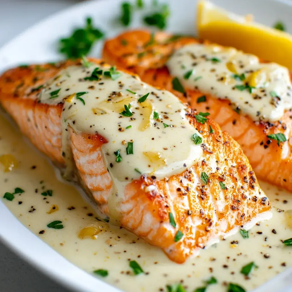 Easy Slow Cooker Salmon with Garlic Lemon Creamy Herb Sauce