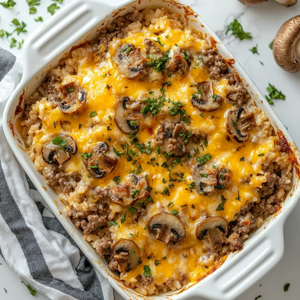 Cheesy Beef & Rice Casserole with Mushrooms: Comfort Food Bliss!