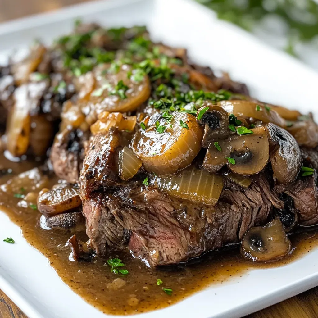 Slow Cooker Mushroom Roast Beef with Onion Gravy – Irresistibly Tender!