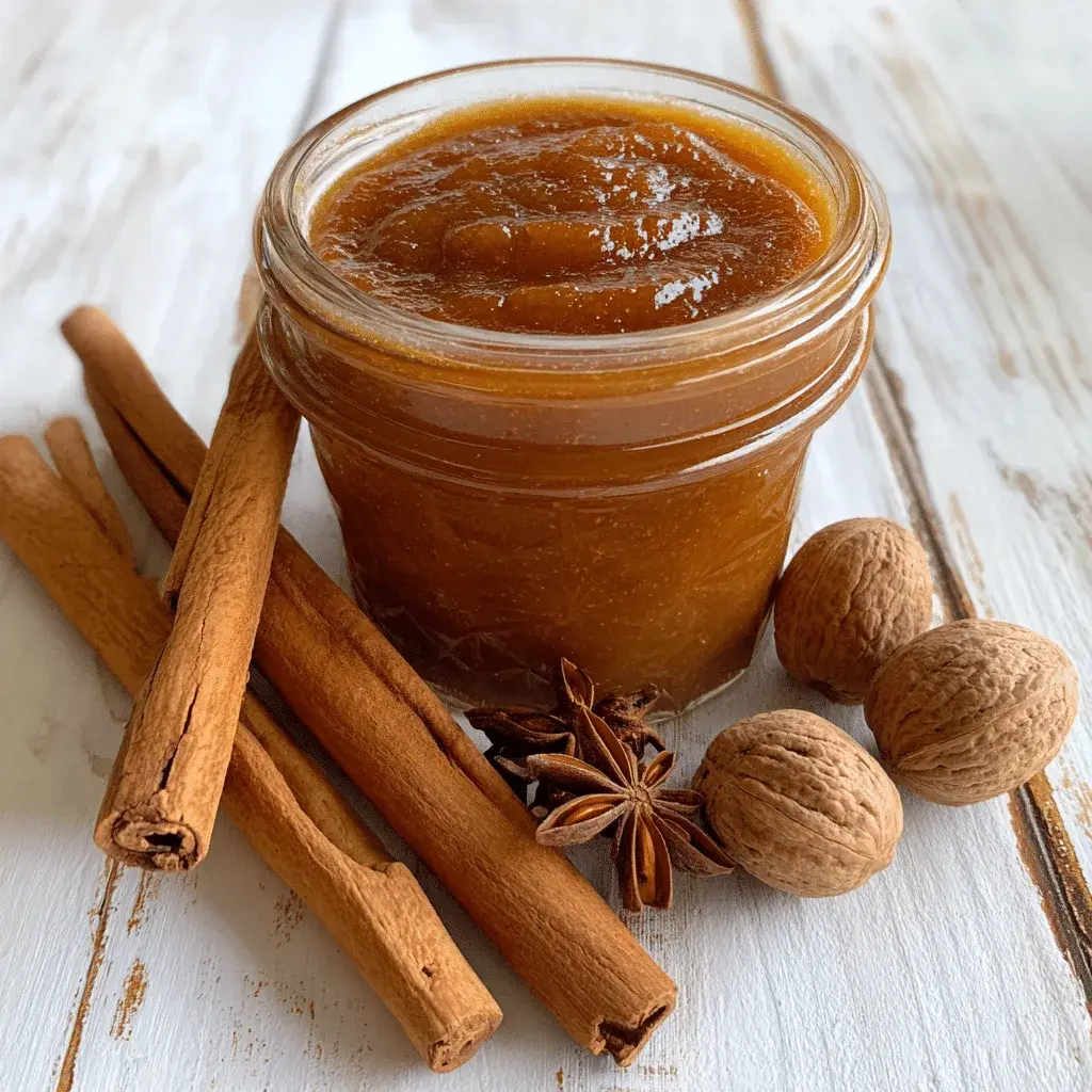 Slow cooker pumpkin butter in a jar with cinnamon sticks and a spoon