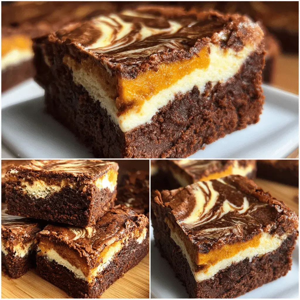 Pumpkin Cream Cheese Brownies with swirl pattern