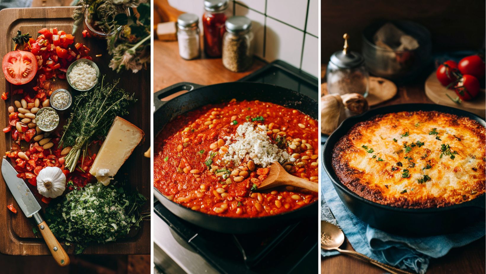 Cheesy White Bean Tomato Bake, White bean tomato casserole, Cheesy baked white beans, Tomato and white bean bake