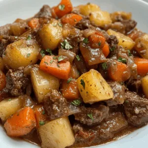 Slow Cooker Poor Man’s Stew in a rustic bowl