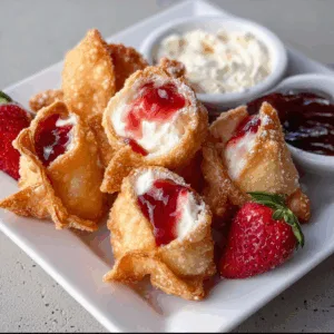Deep-Fried Strawberry Cheesecake Wontons – Irresistibly Crispy!
